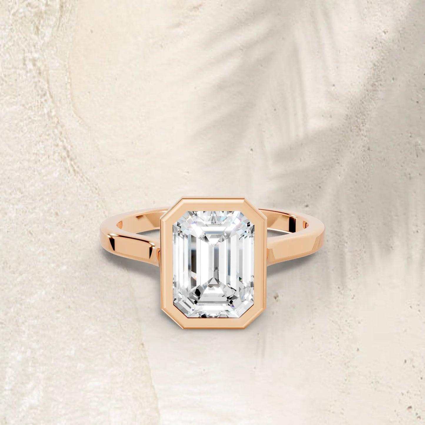 14K Gold Emerald Cut Diamond Bezel Engagement Ring