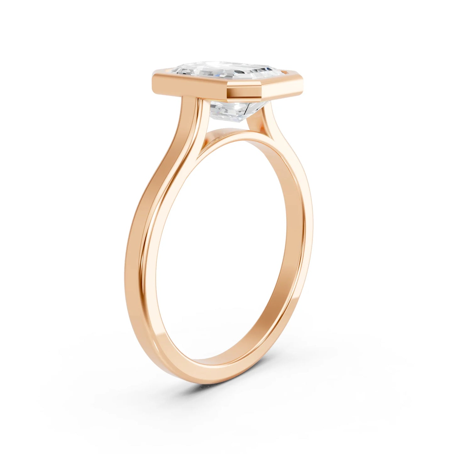14K Gold Emerald Cut Diamond Bezel Engagement Ring