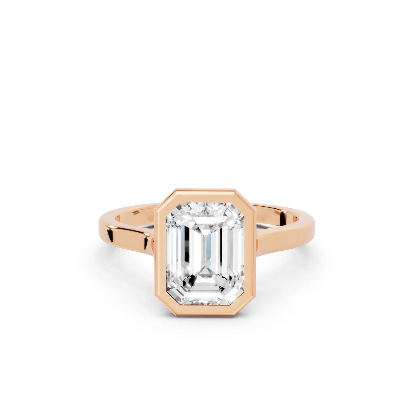 14K Gold Emerald Cut Diamond Bezel Engagement Ring