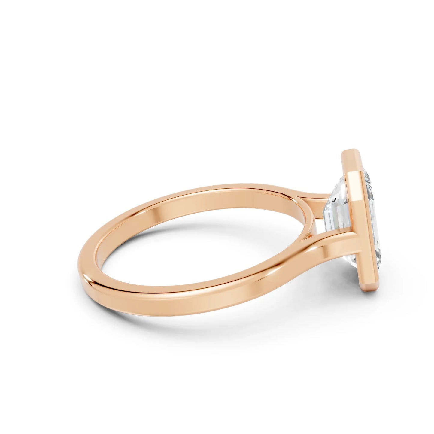 14K Gold Emerald Cut Diamond Bezel Engagement Ring