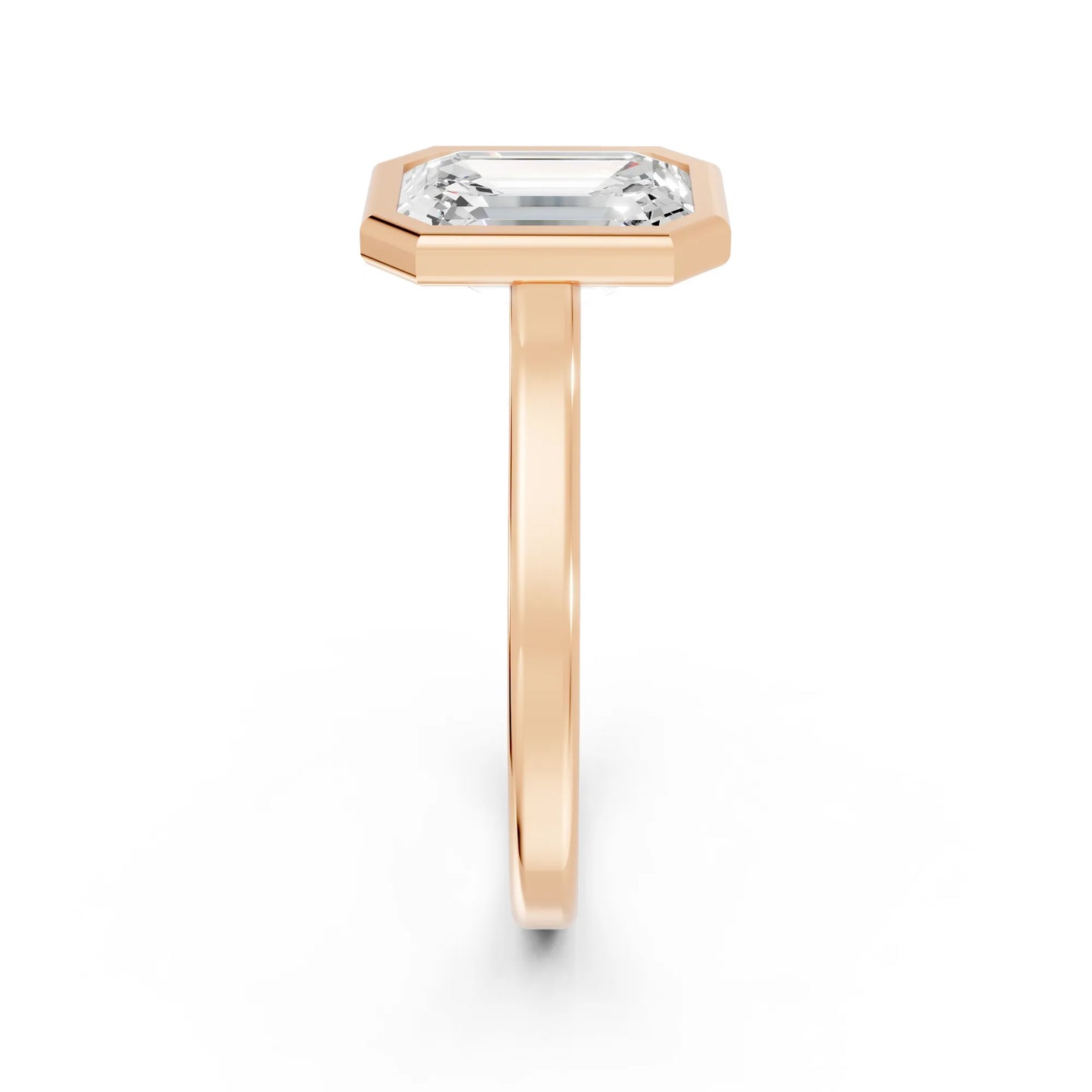 14K Gold Emerald Cut Diamond Bezel Engagement Ring
