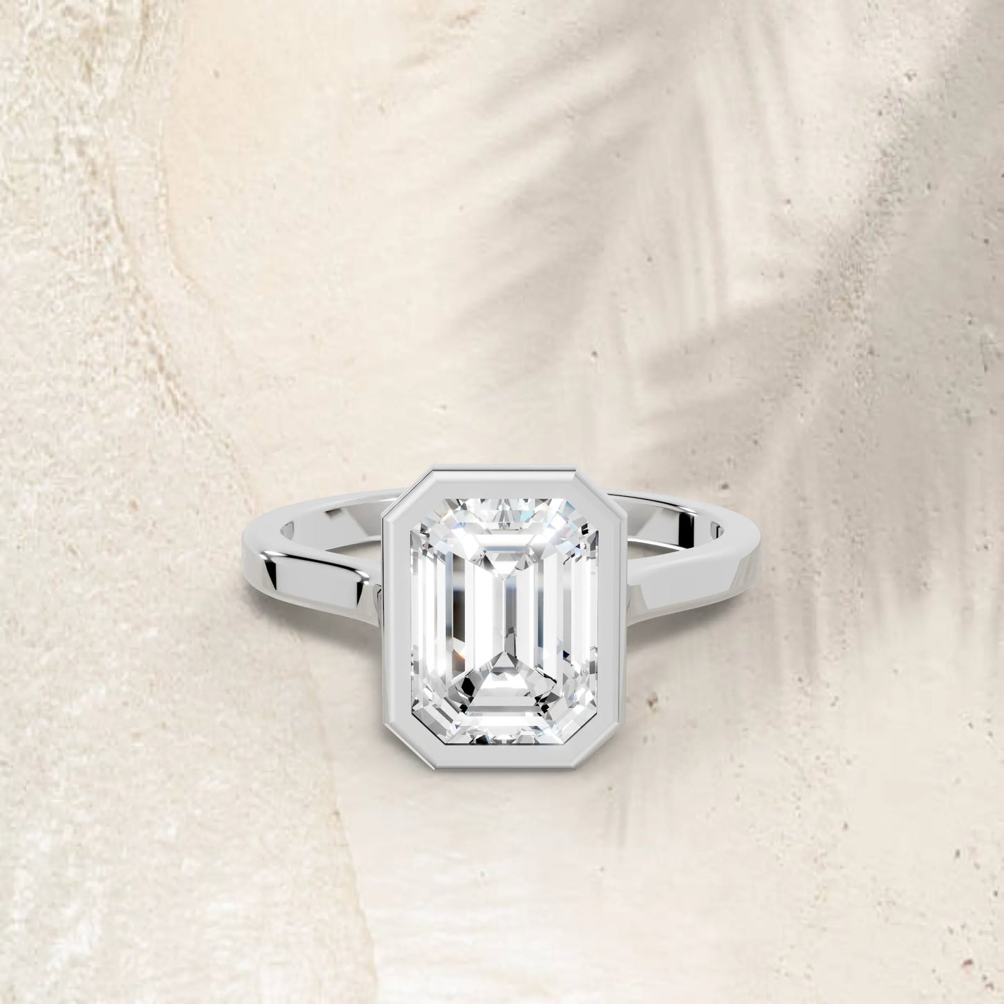 14K Gold Emerald Cut Diamond Bezel Engagement Ring