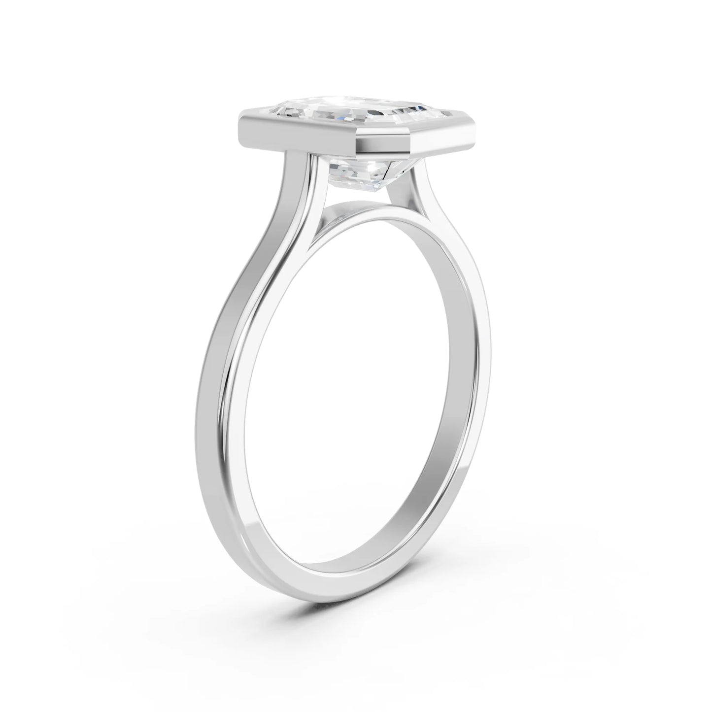 14K Gold Emerald Cut Diamond Bezel Engagement Ring