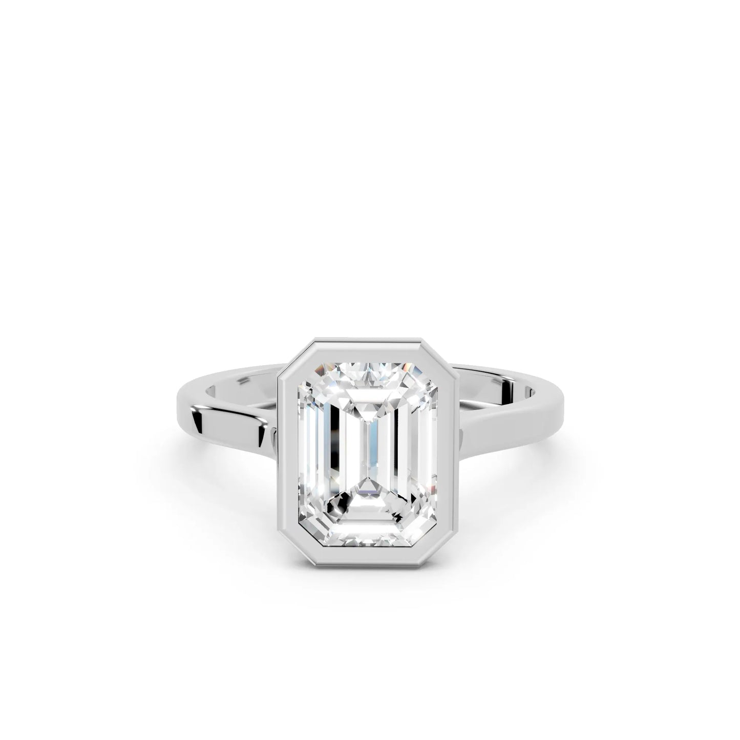 14K Gold Emerald Cut Diamond Bezel Engagement Ring
