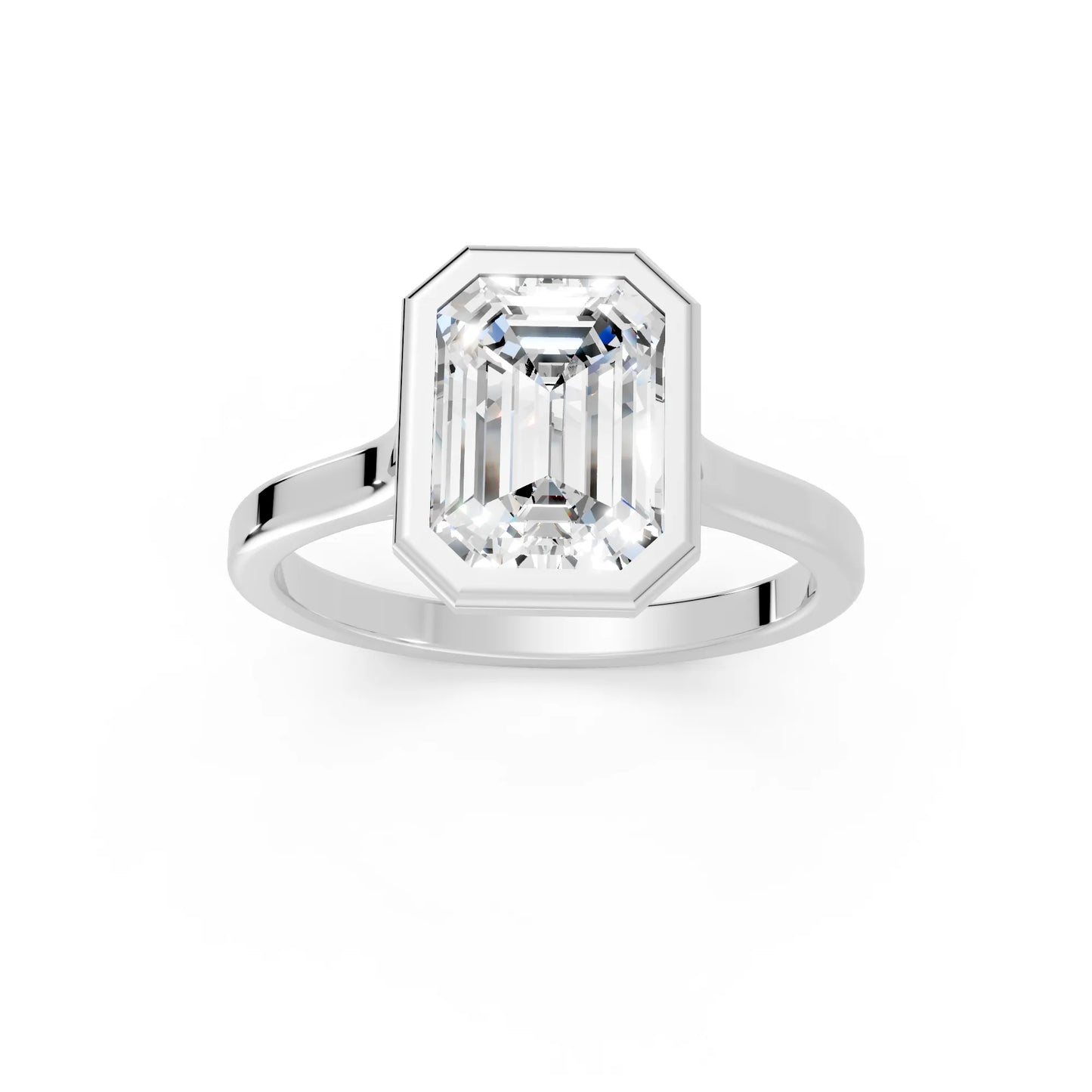 14K Gold Emerald Cut Diamond Bezel Engagement Ring