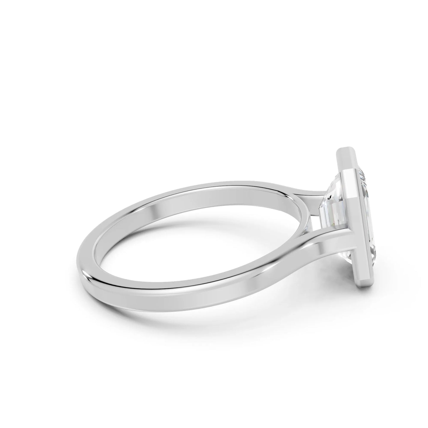 14K Gold Emerald Cut Diamond Bezel Engagement Ring