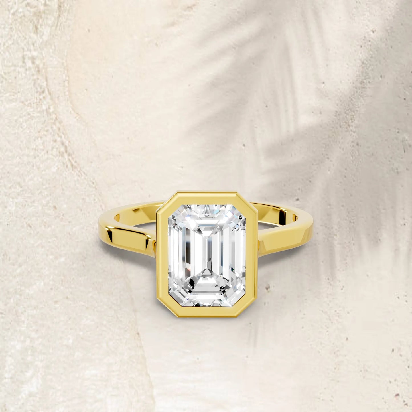14K Gold Emerald Cut Diamond Bezel Engagement Ring