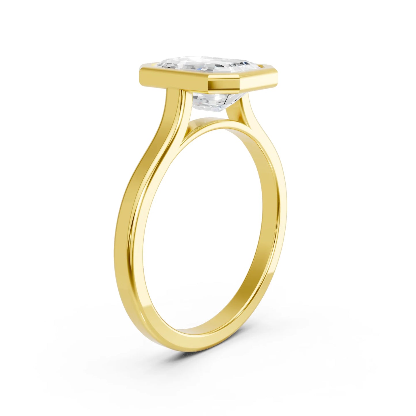 14K Gold Emerald Cut Diamond Bezel Engagement Ring