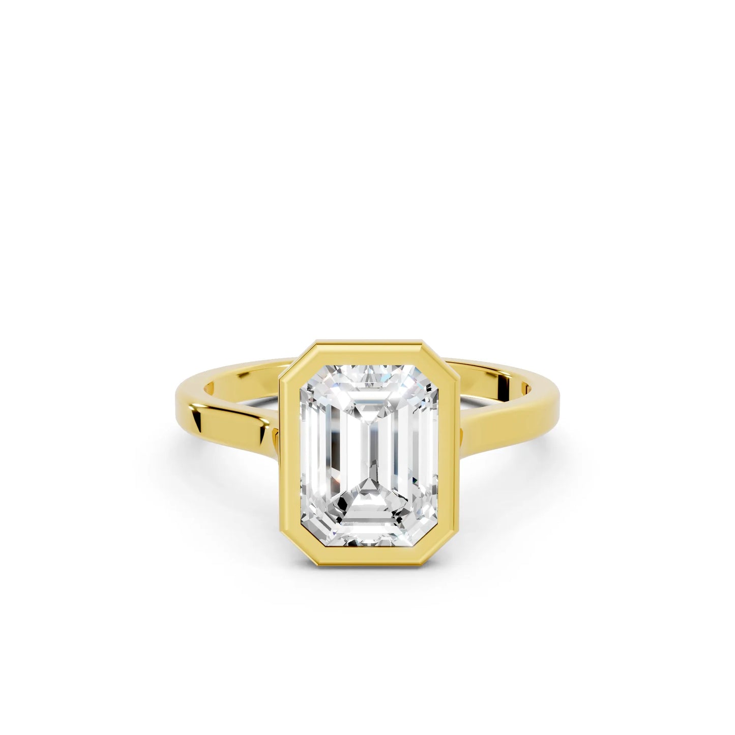 14K Gold Emerald Cut Diamond Bezel Engagement Ring