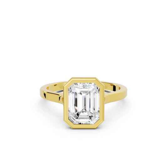 14K Gold Emerald Cut Diamond Bezel Engagement Ring
