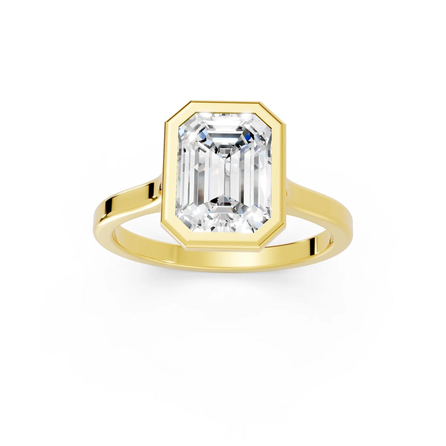 14K Gold Emerald Cut Diamond Bezel Engagement Ring