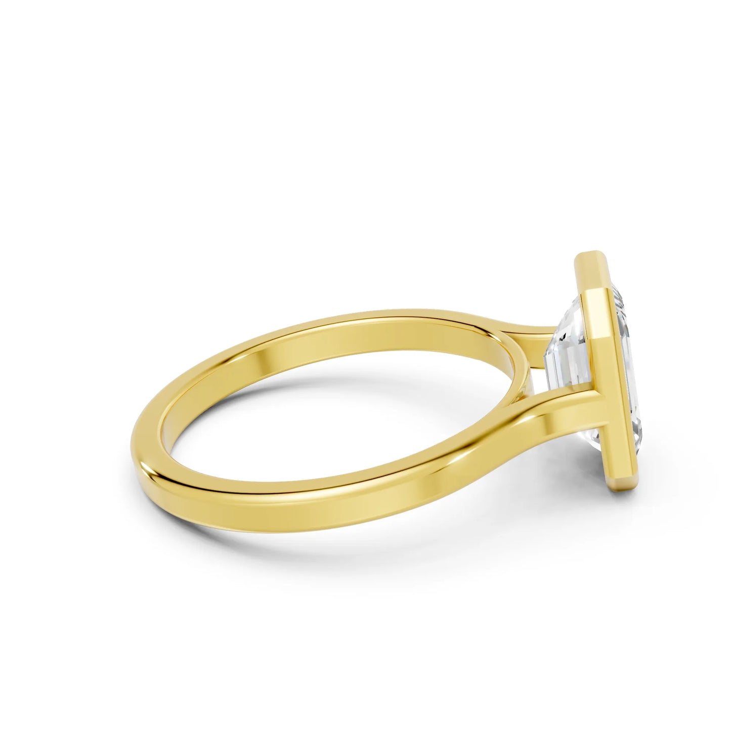 14K Gold Emerald Cut Diamond Bezel Engagement Ring
