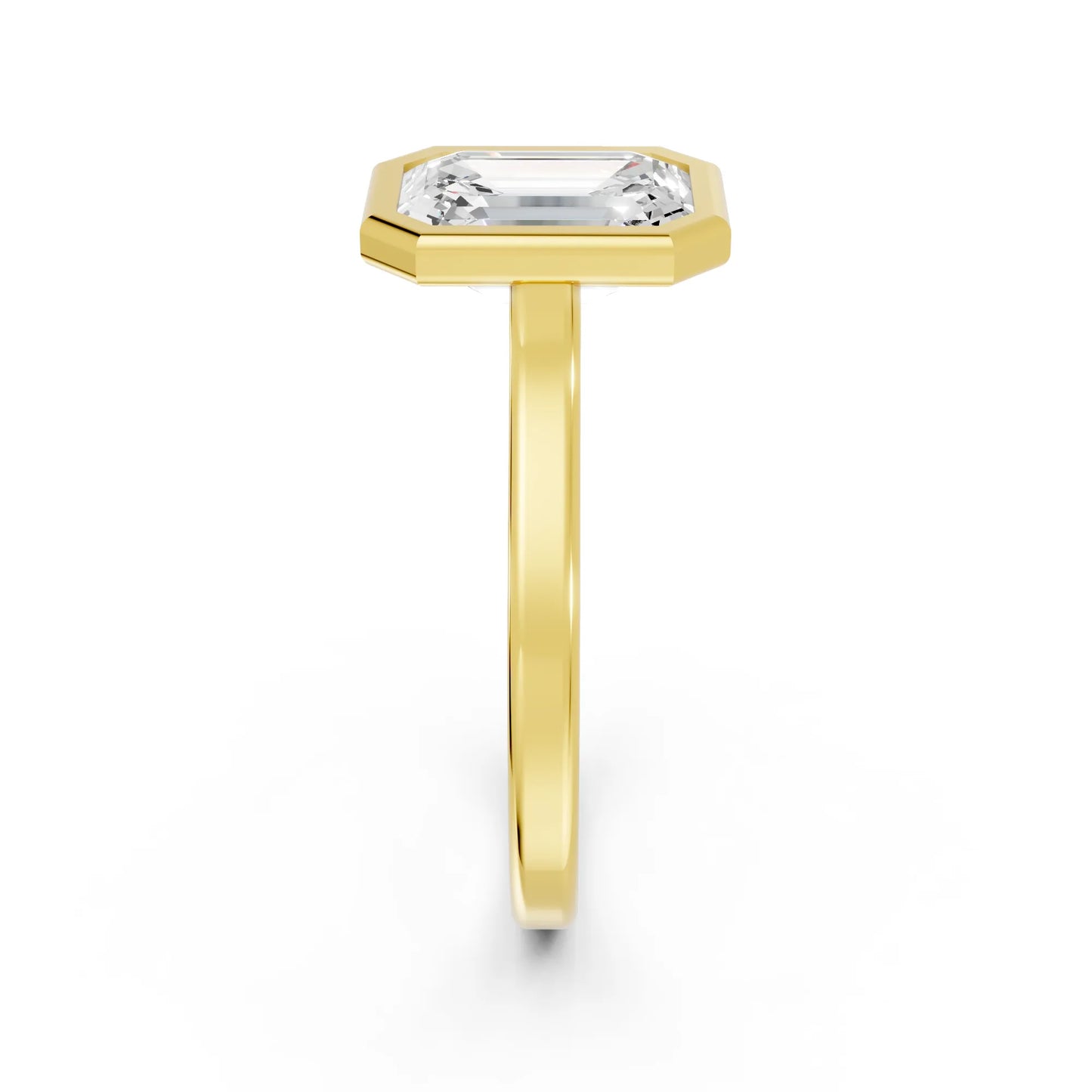 14K Gold Emerald Cut Diamond Bezel Engagement Ring