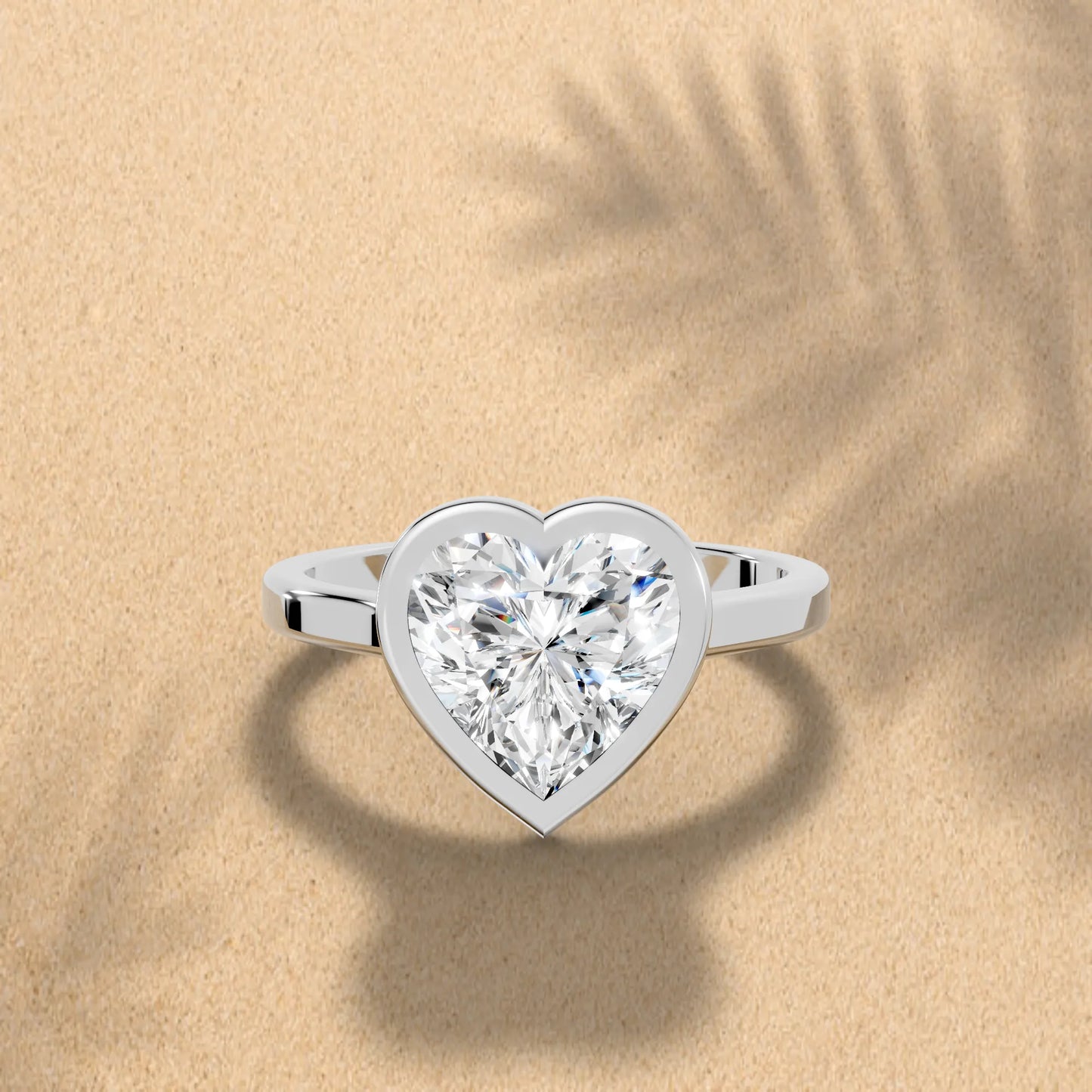 14K Gold Heart Cut Diamond Bezel Engagement Ring