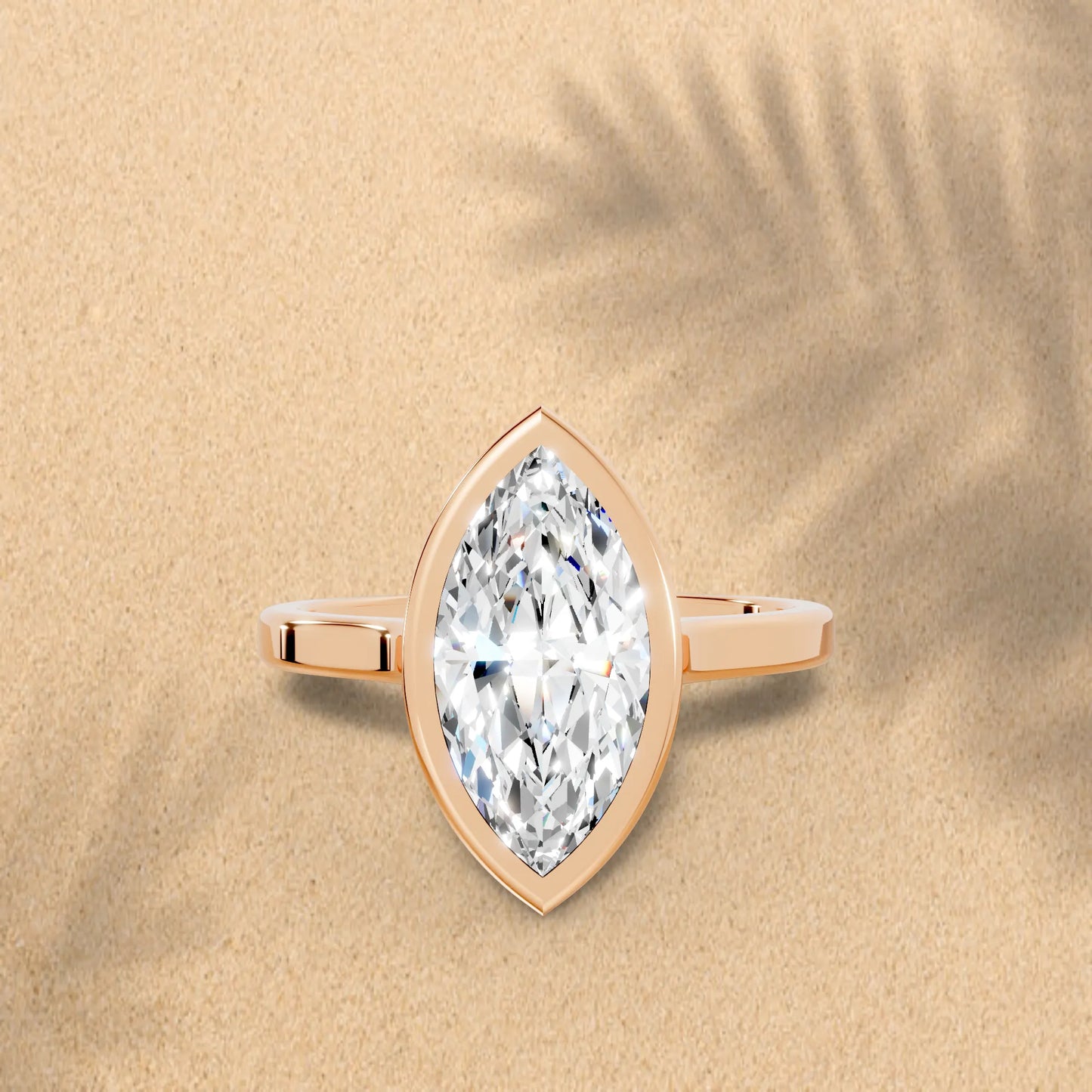 14K Gold Marquise Cut Diamond Bezel Engagement Ring