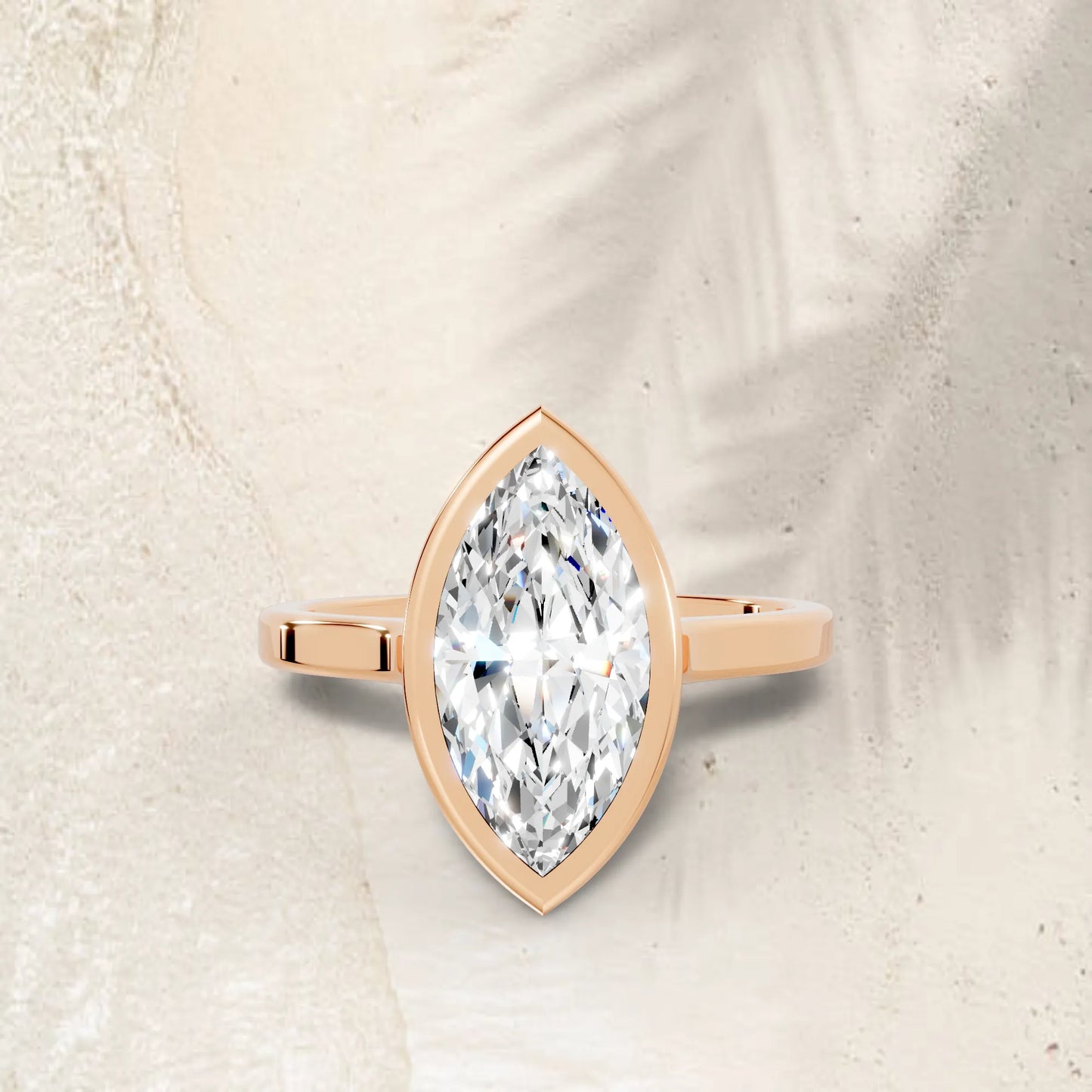14K Gold Marquise Cut Diamond Bezel Engagement Ring