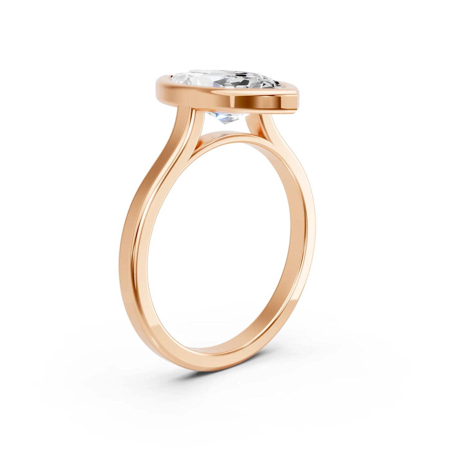14K Gold Marquise Cut Diamond Bezel Engagement Ring