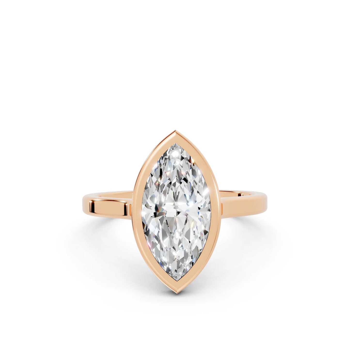 14K Gold Marquise Cut Diamond Bezel Engagement Ring