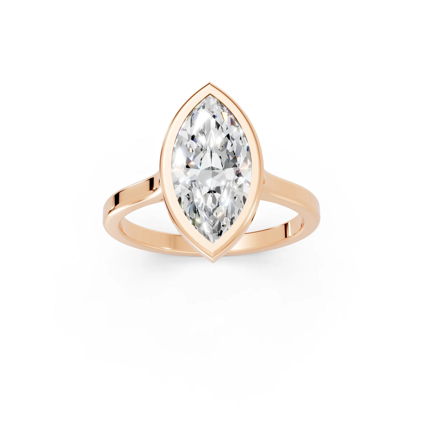 14K Gold Marquise Cut Diamond Bezel Engagement Ring