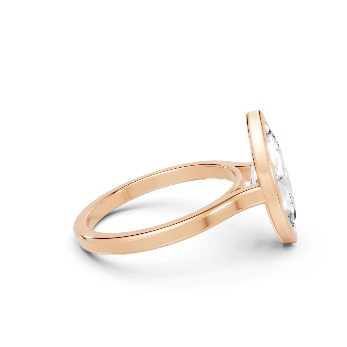 14K Gold Marquise Cut Diamond Bezel Engagement Ring