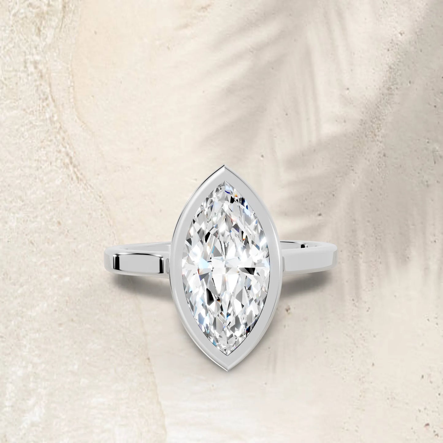 14K Gold Marquise Cut Diamond Bezel Engagement Ring