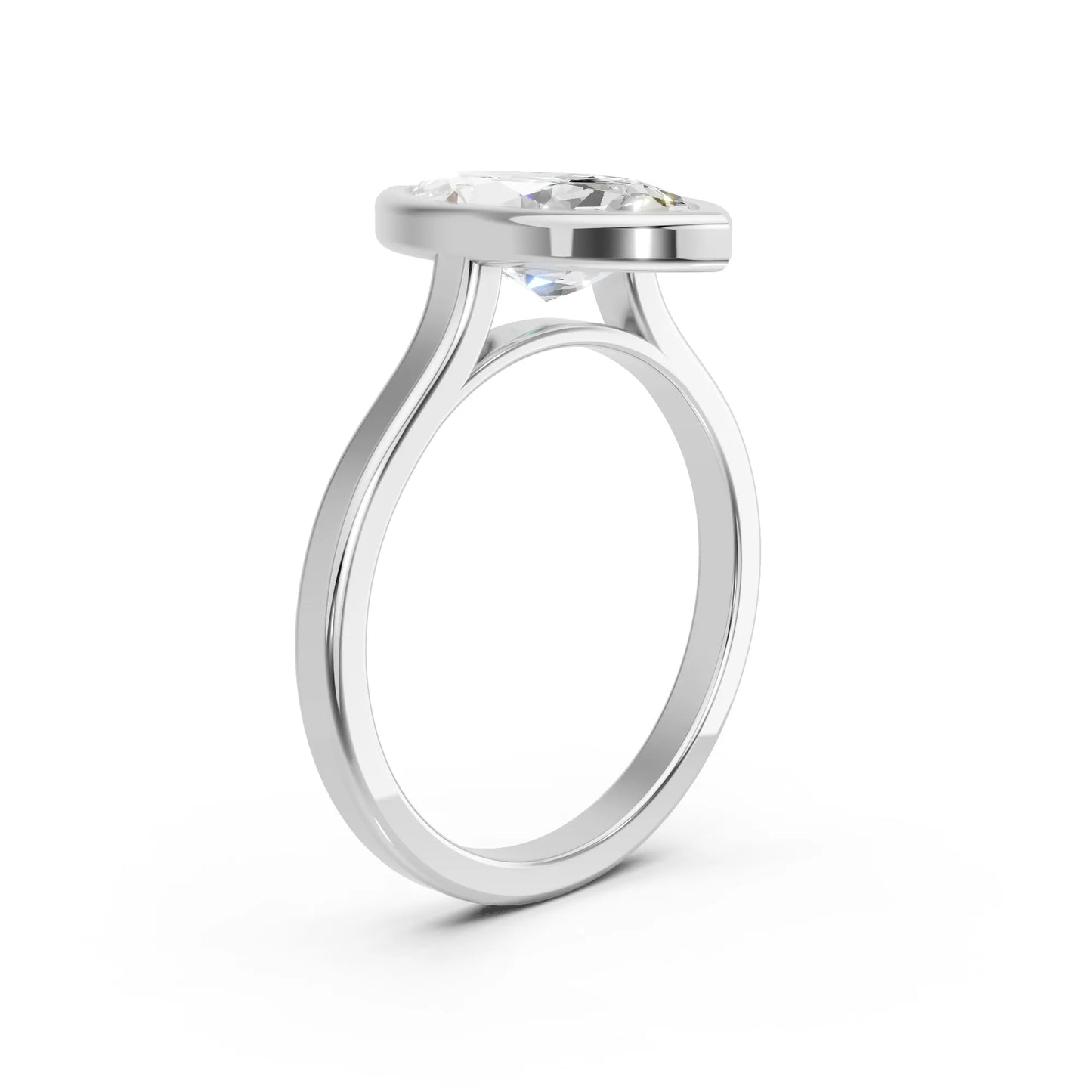 14K Gold Marquise Cut Diamond Bezel Engagement Ring