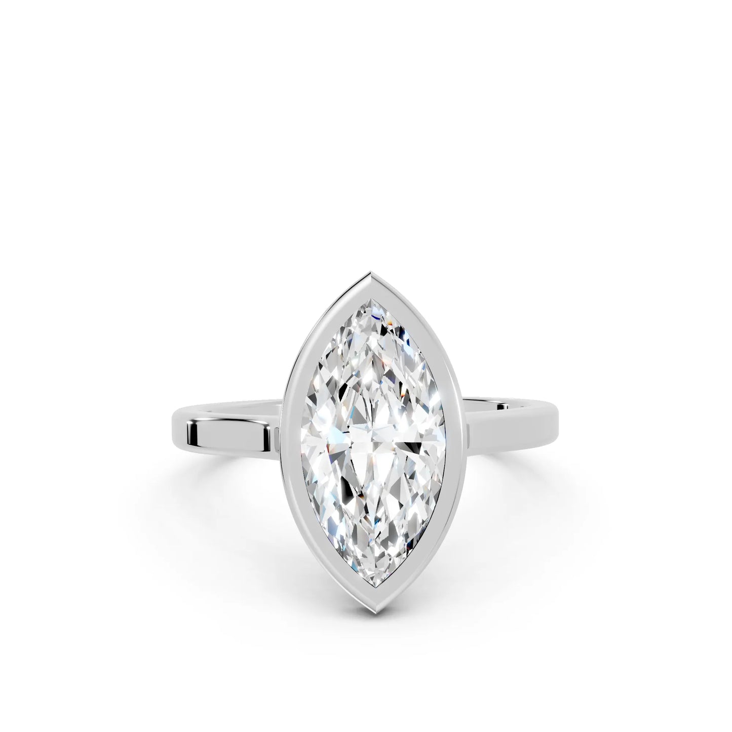 14K Gold Marquise Cut Diamond Bezel Engagement Ring