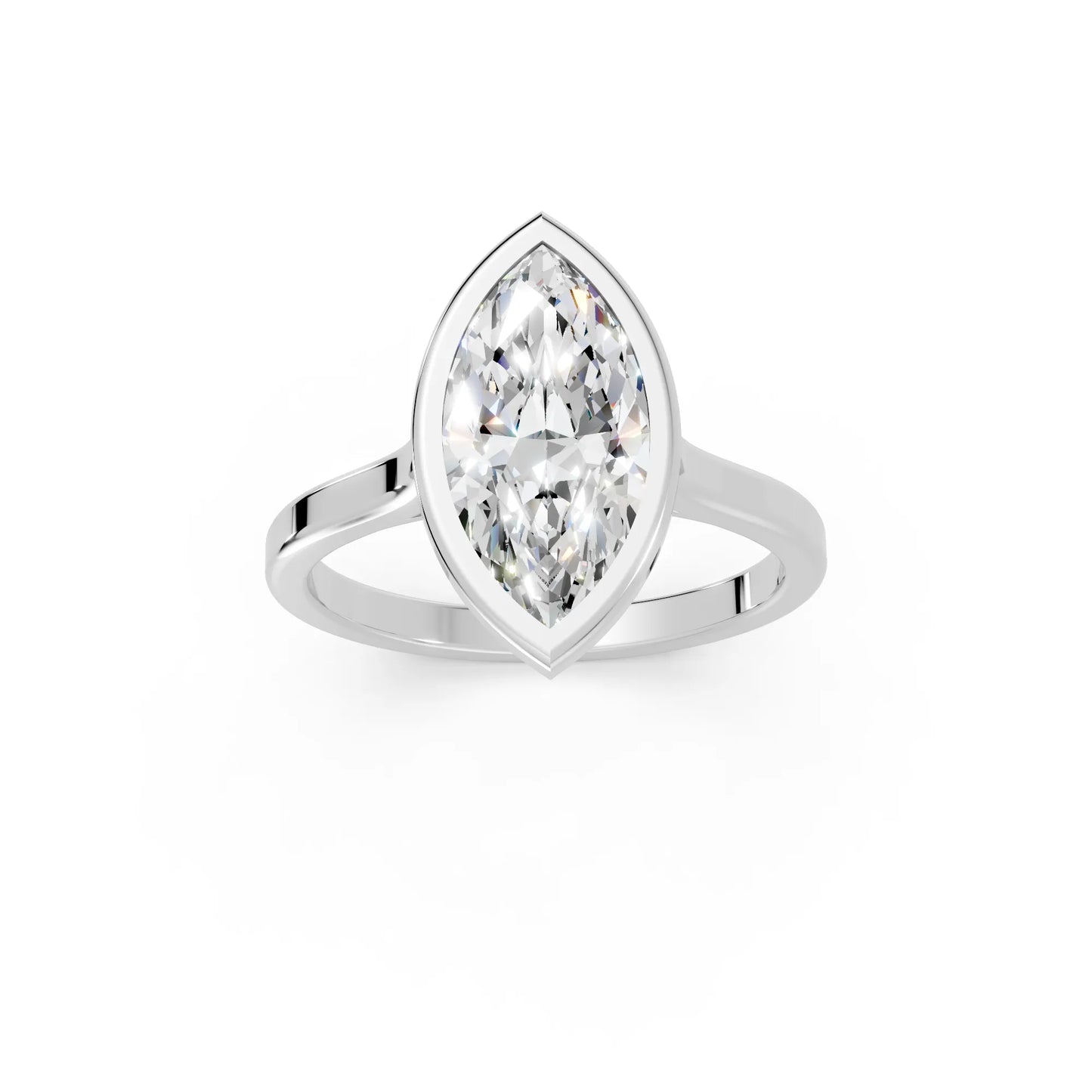 14K Gold Marquise Cut Diamond Bezel Engagement Ring