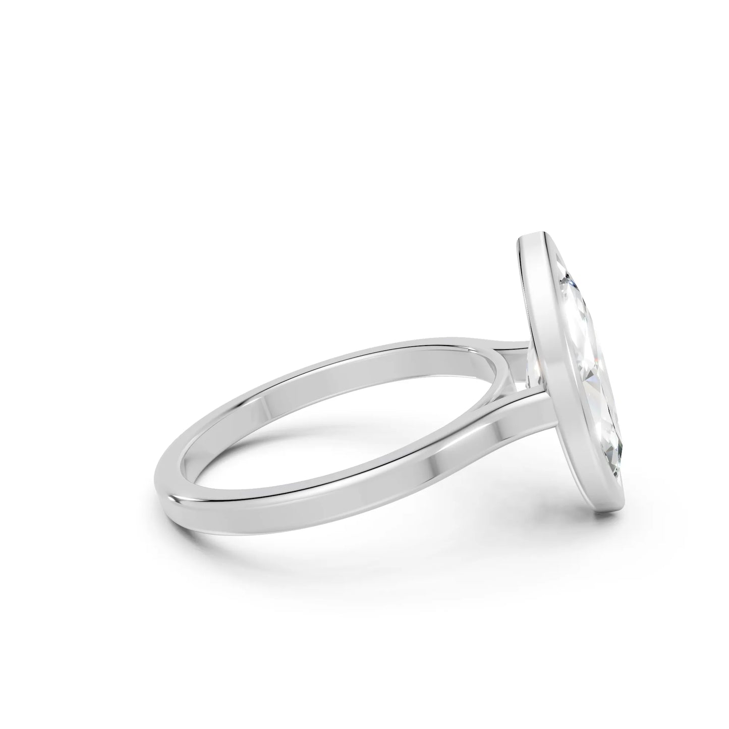 14K Gold Marquise Cut Diamond Bezel Engagement Ring