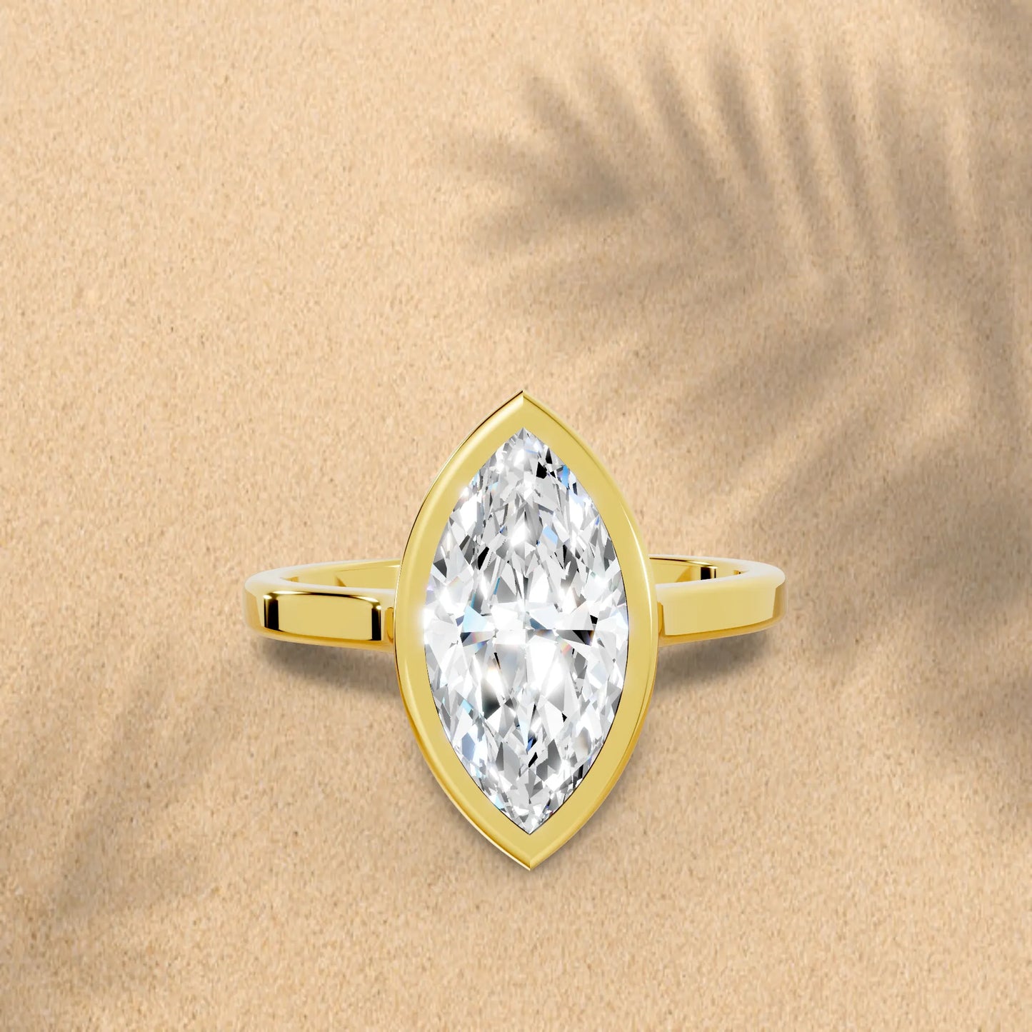 14K Gold Marquise Cut Diamond Bezel Engagement Ring