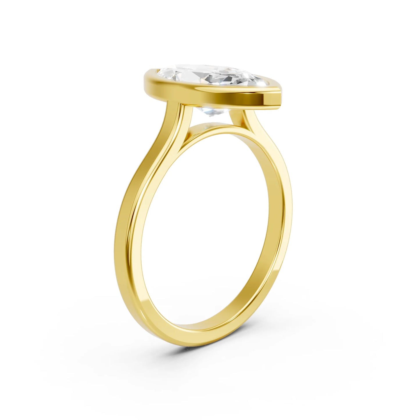 14K Gold Marquise Cut Diamond Bezel Engagement Ring