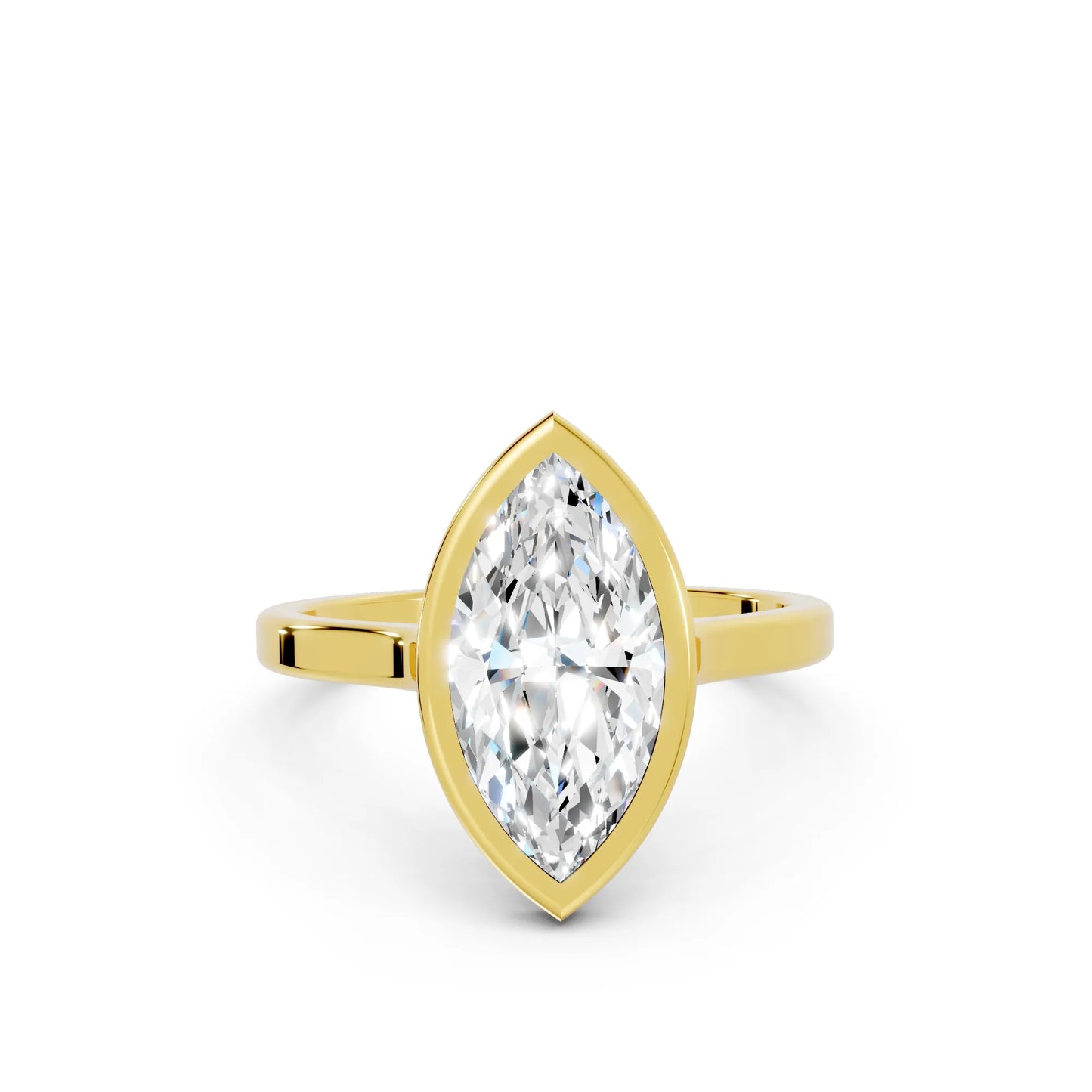 14K Gold Marquise Cut Diamond Bezel Engagement Ring