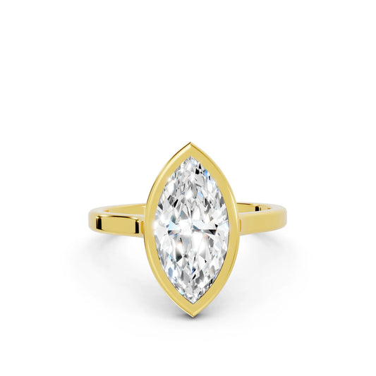 14K Gold Marquise Cut Diamond Bezel Engagement Ring