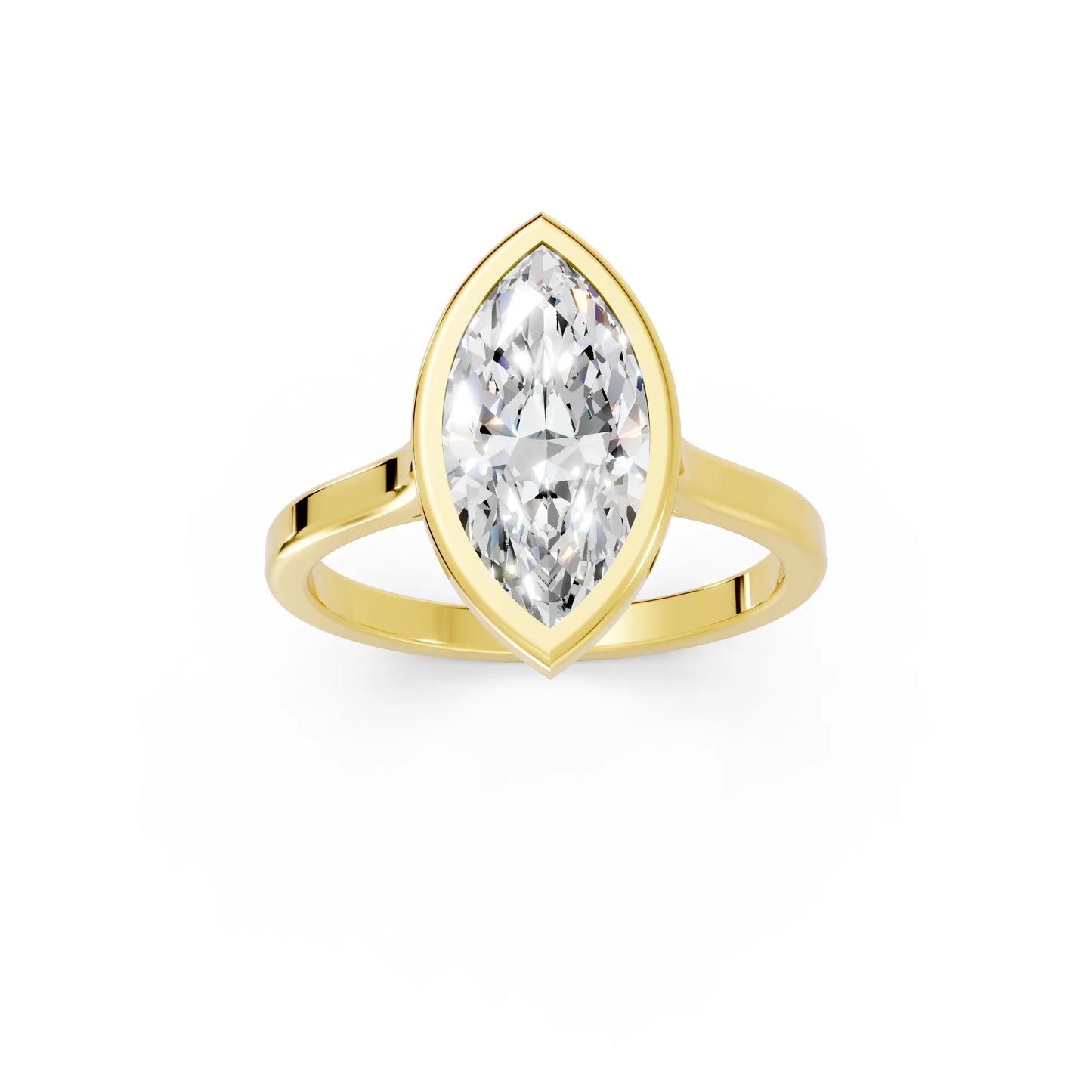 14K Gold Marquise Cut Diamond Bezel Engagement Ring