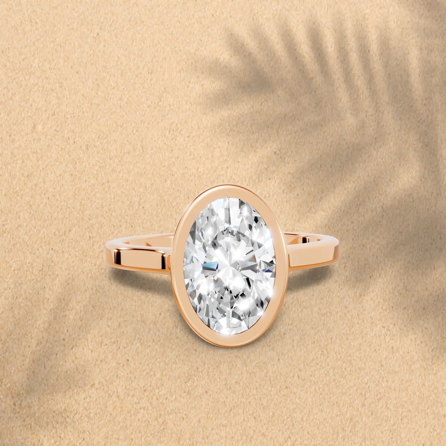 14K Gold Oval Cut Diamond Bezel Engagement Ring