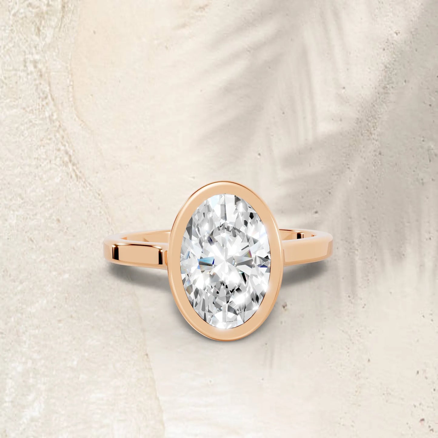 14K Gold Oval Cut Diamond Bezel Engagement Ring