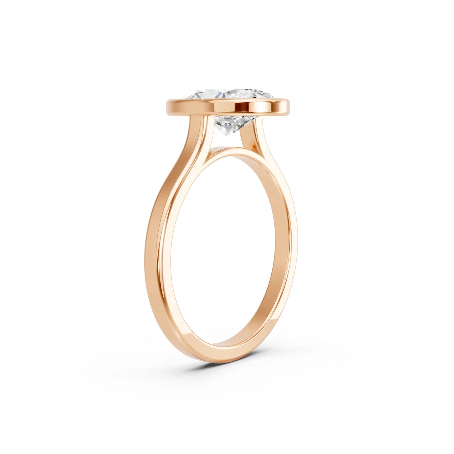 14K Gold Oval Cut Diamond Bezel Engagement Ring