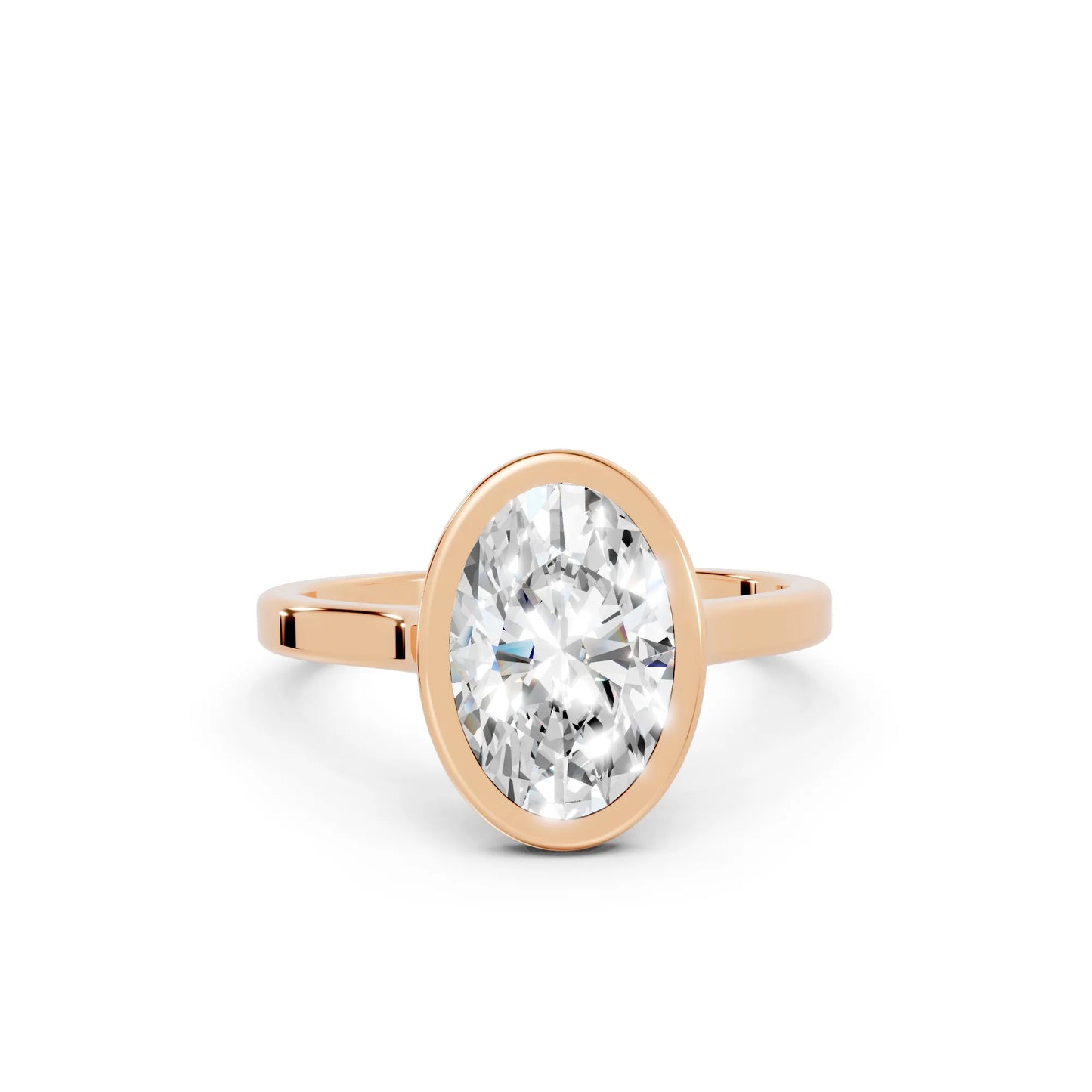 14K Gold Oval Cut Diamond Bezel Engagement Ring