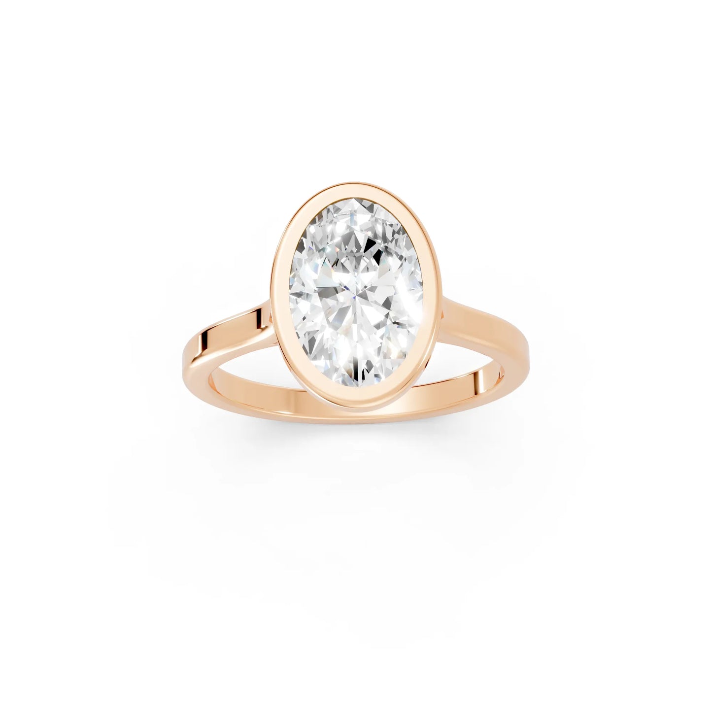 14K Gold Oval Cut Diamond Bezel Engagement Ring