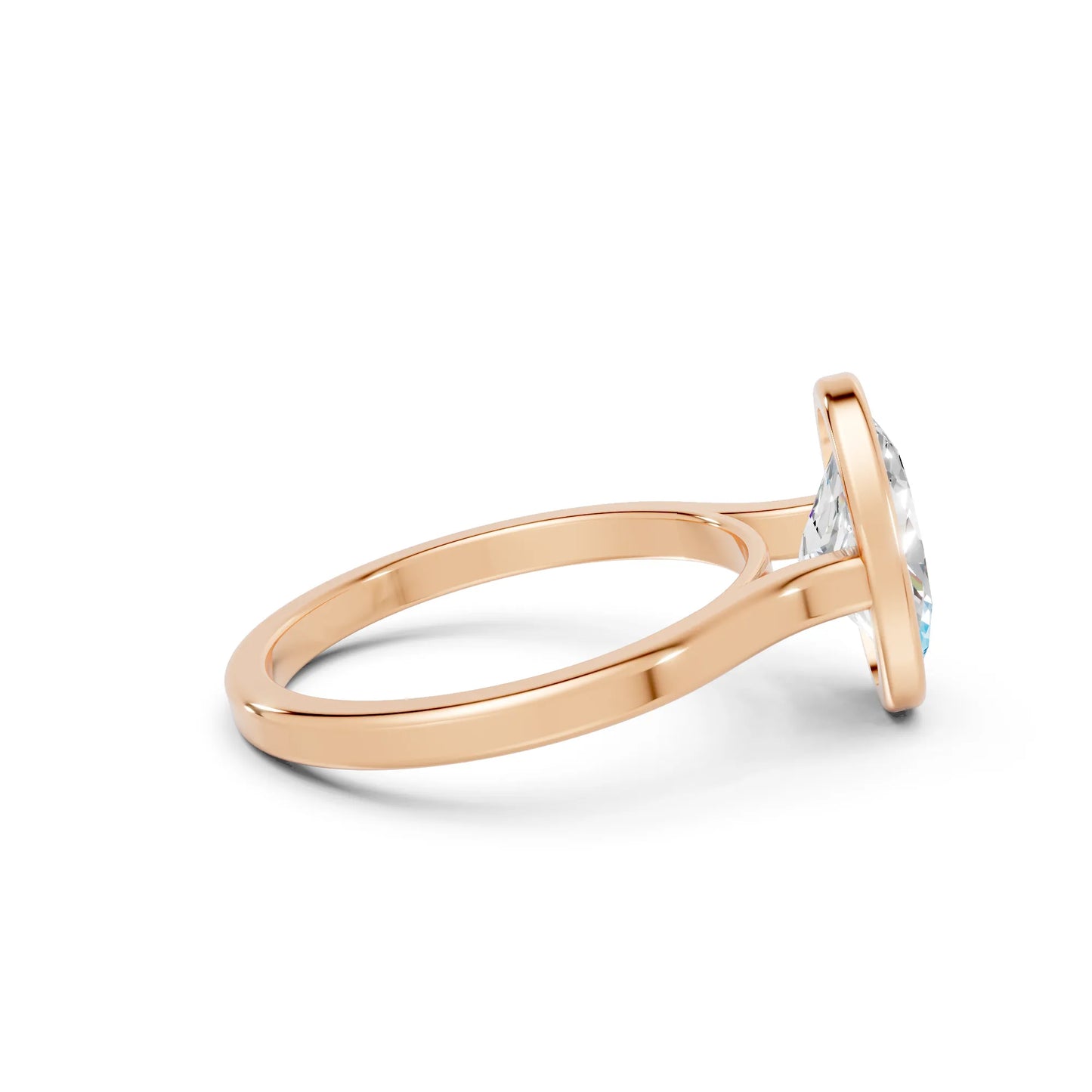 14K Gold Oval Cut Diamond Bezel Engagement Ring