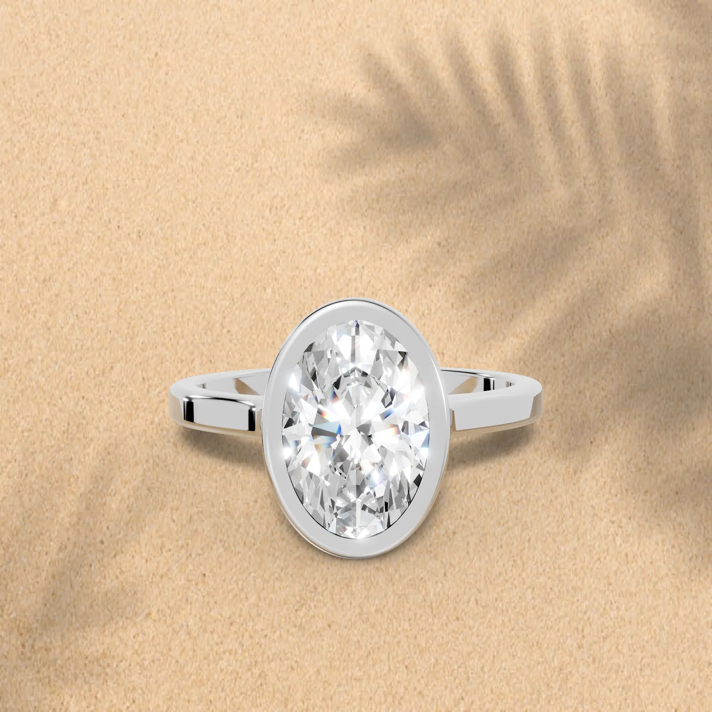 14K Gold Oval Cut Diamond Bezel Engagement Ring
