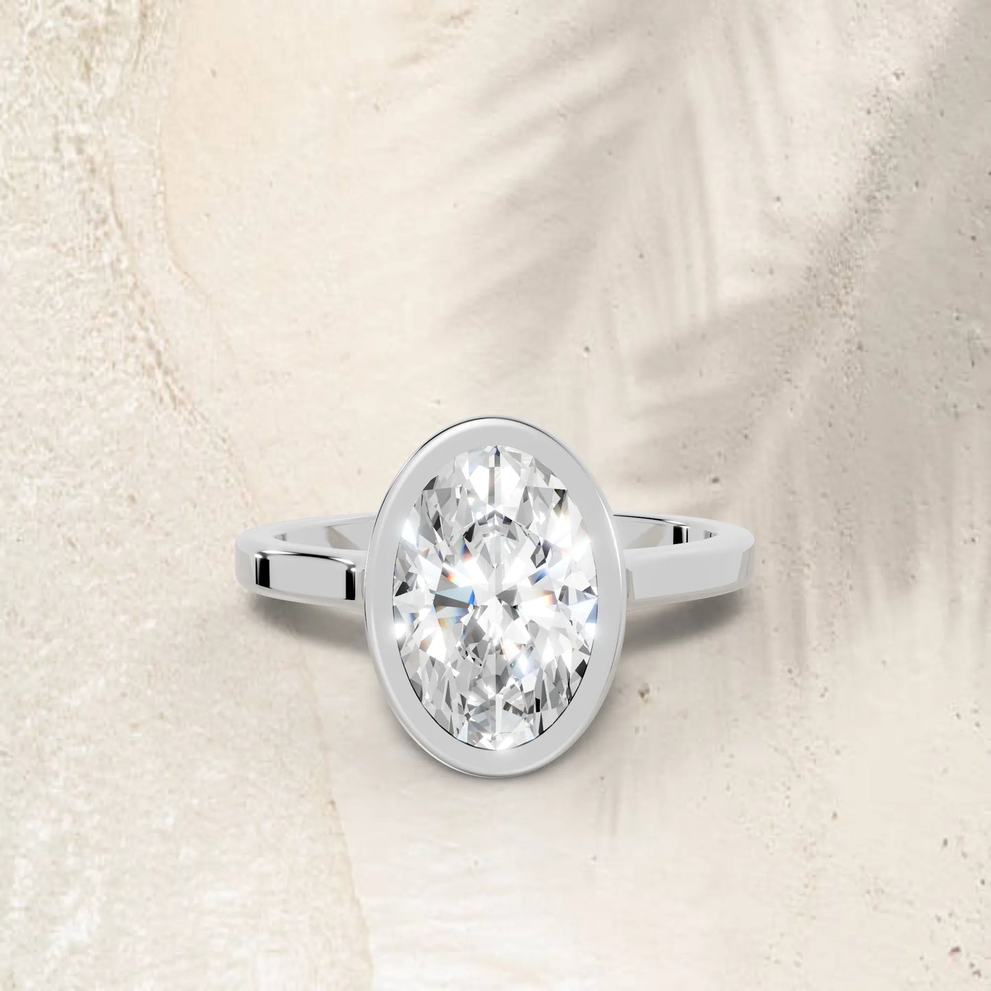 14K Gold Oval Cut Diamond Bezel Engagement Ring