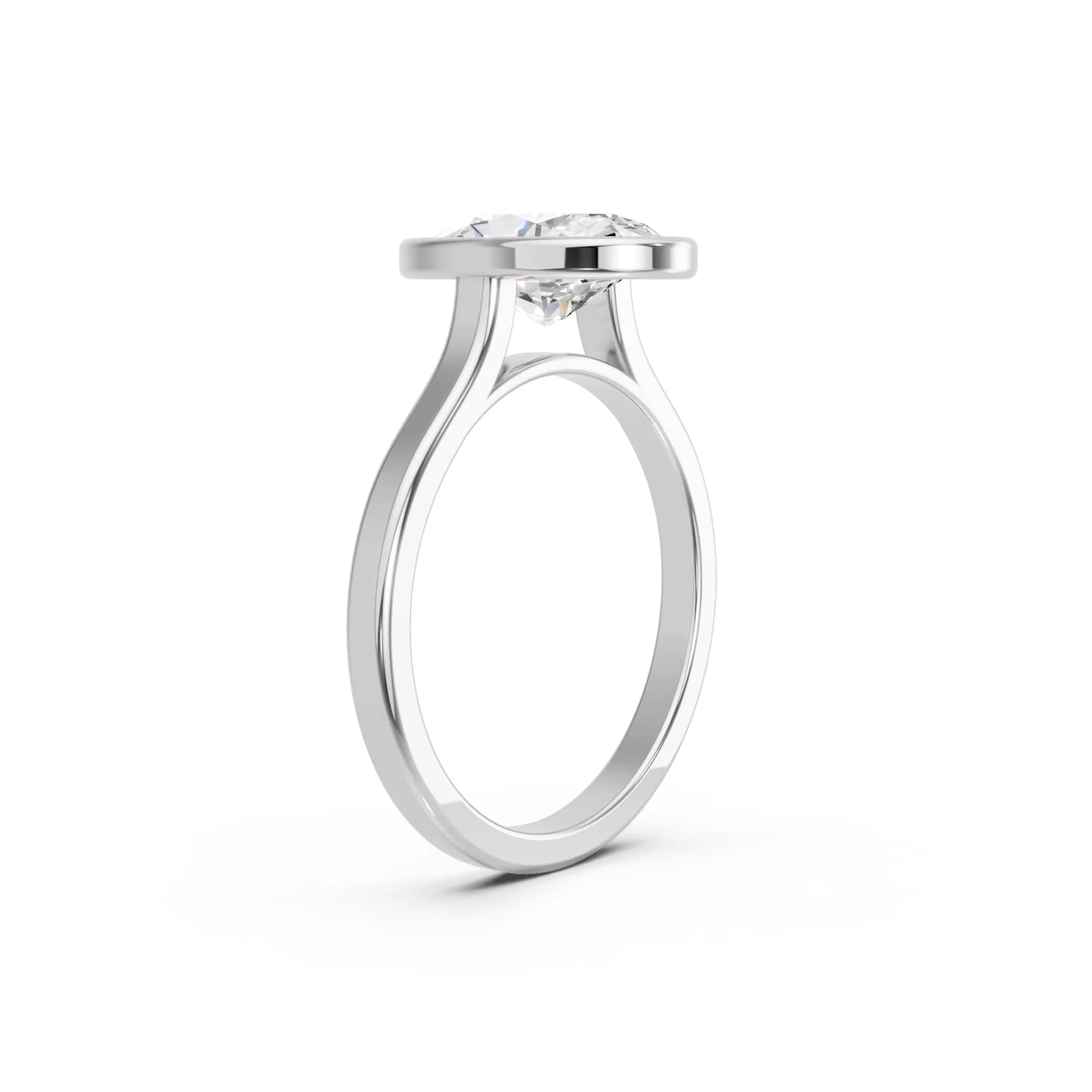 14K Gold Oval Cut Diamond Bezel Engagement Ring