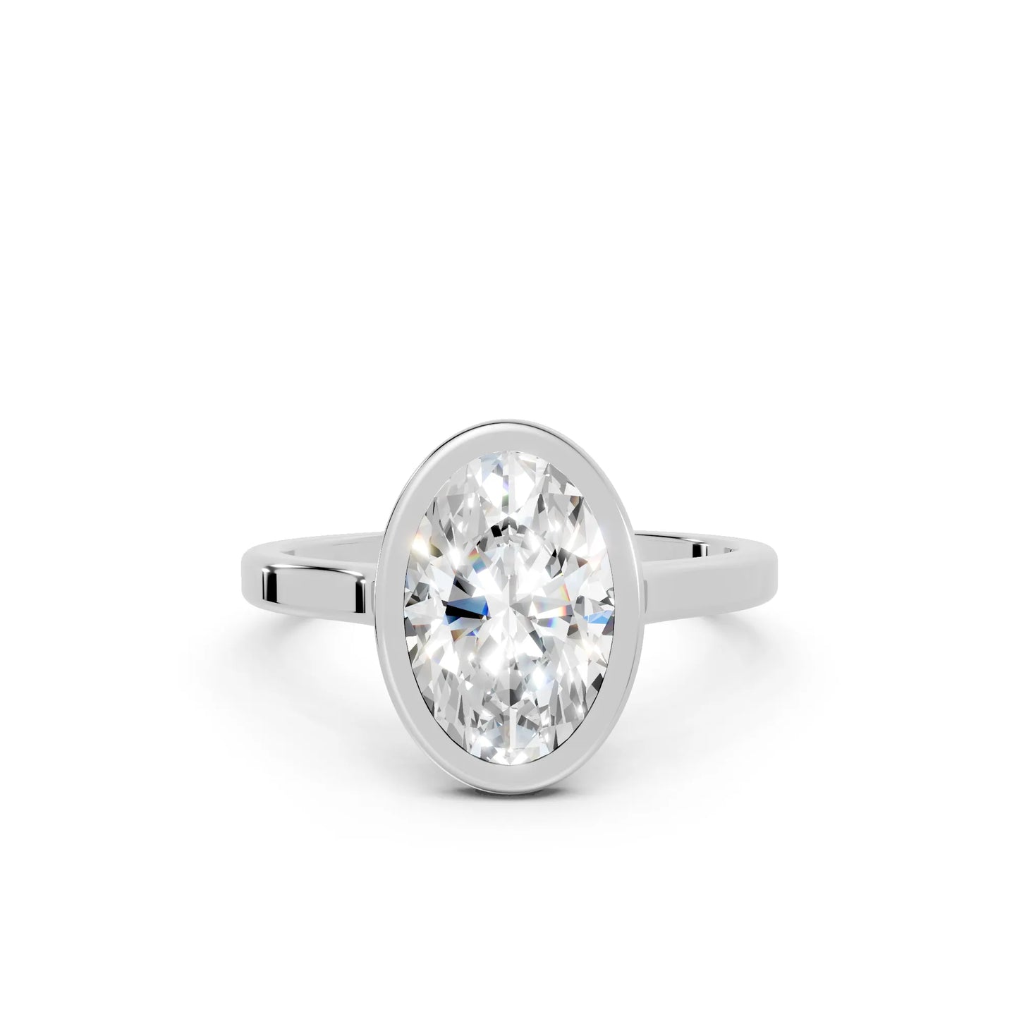 14K Gold Oval Cut Diamond Bezel Engagement Ring
