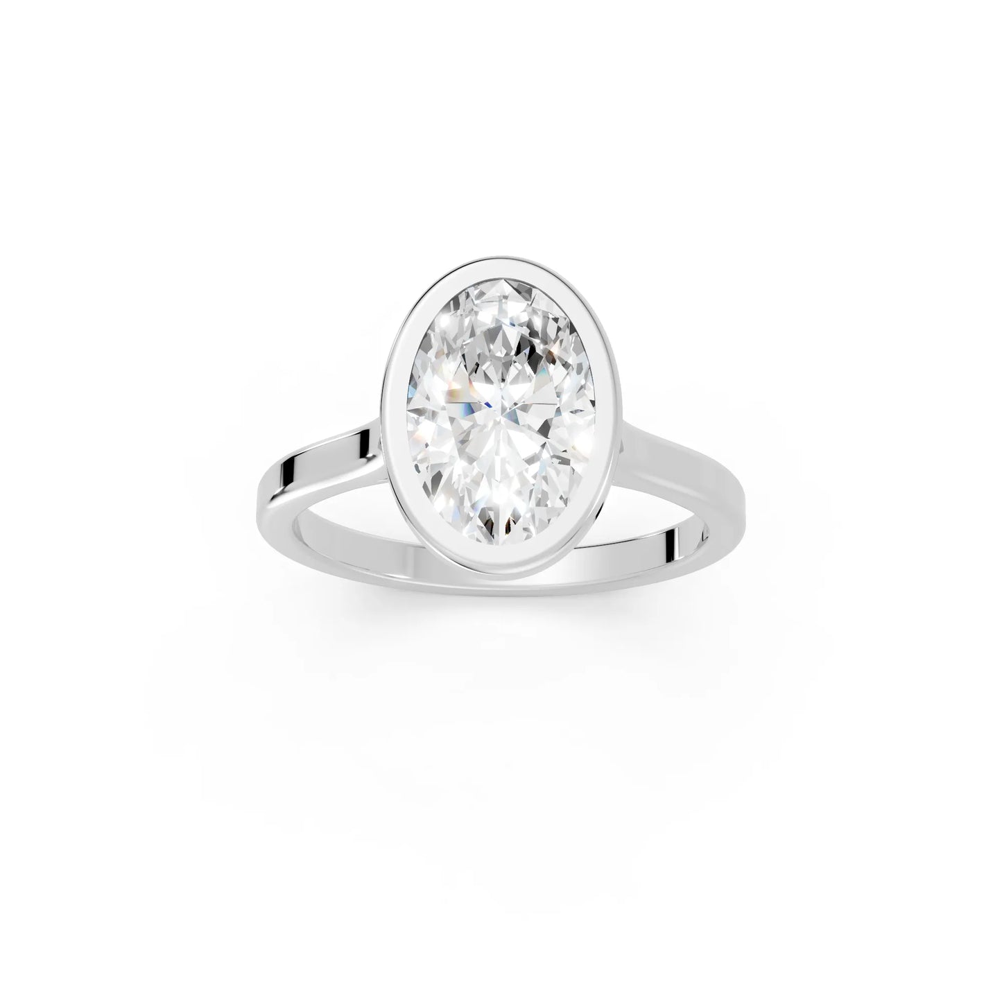 14K Gold Oval Cut Diamond Bezel Engagement Ring