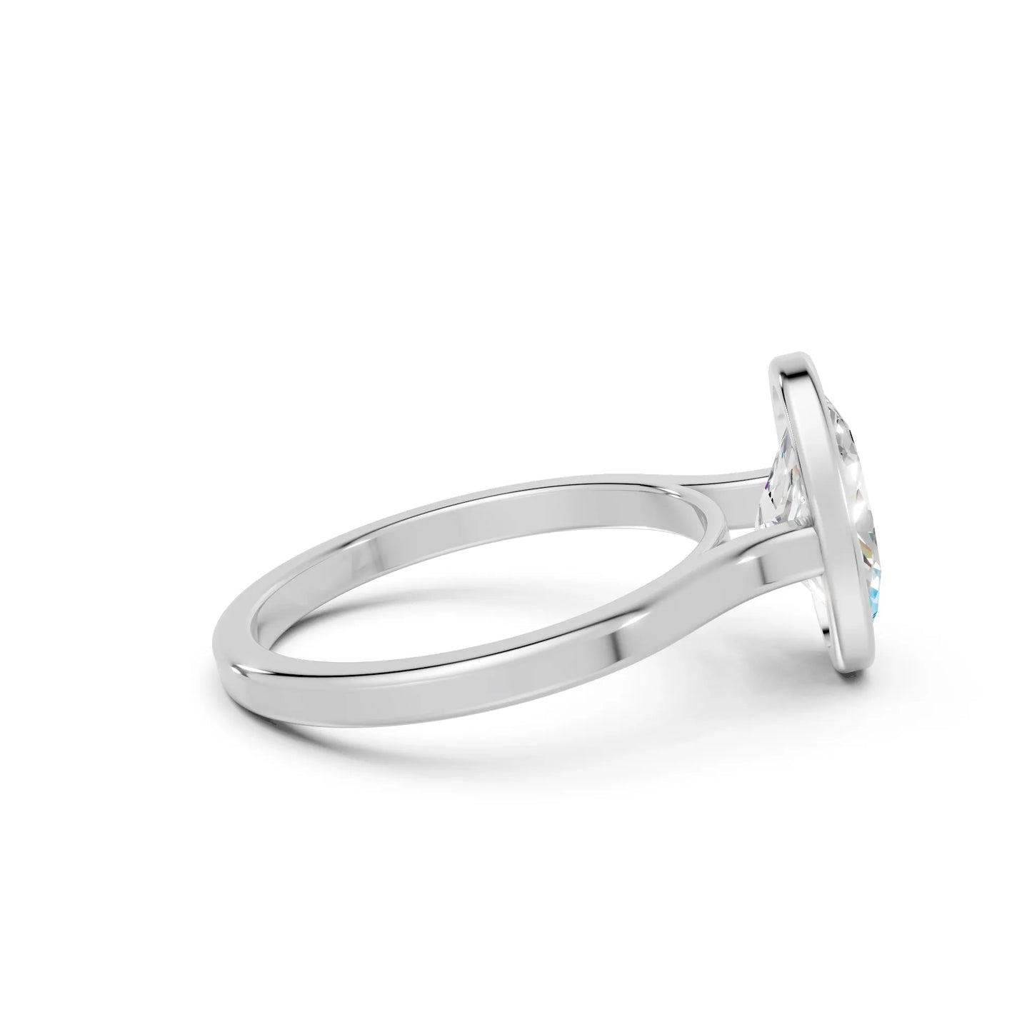 14K Gold Oval Cut Diamond Bezel Engagement Ring