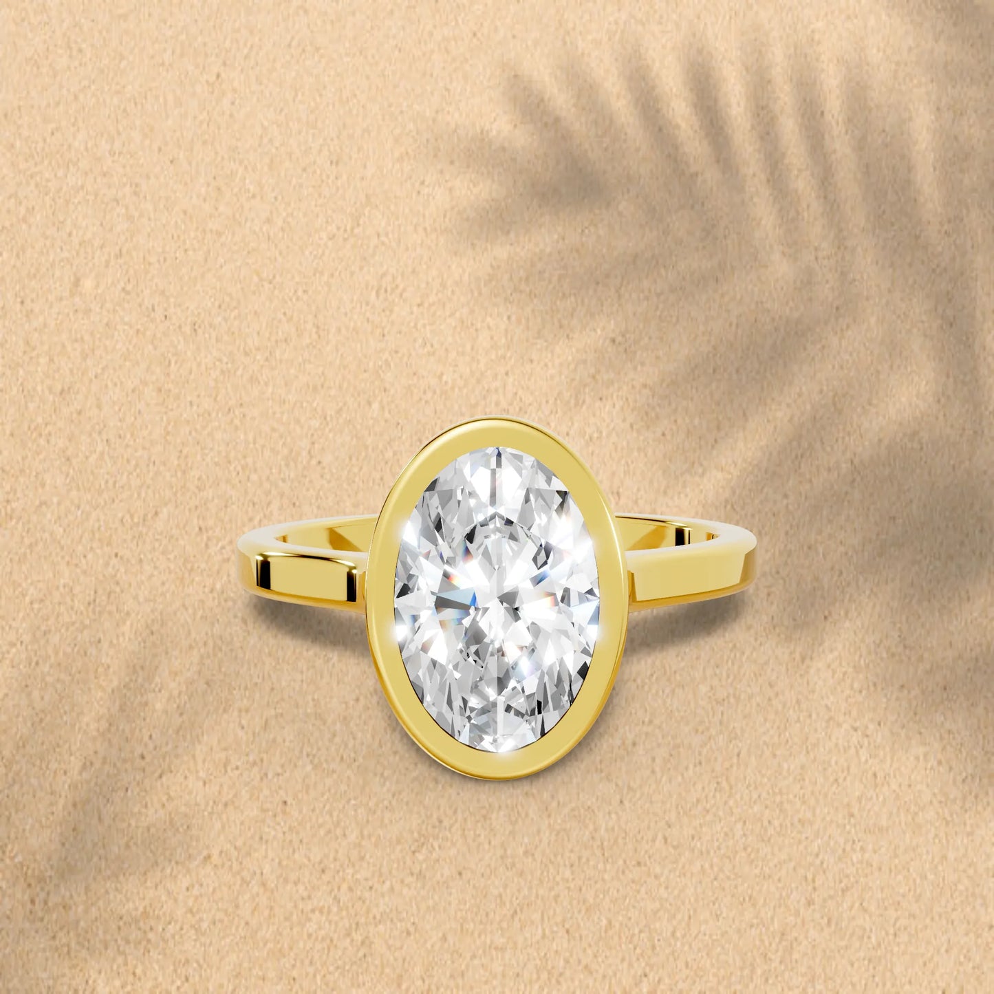 14K Gold Oval Cut Diamond Bezel Engagement Ring