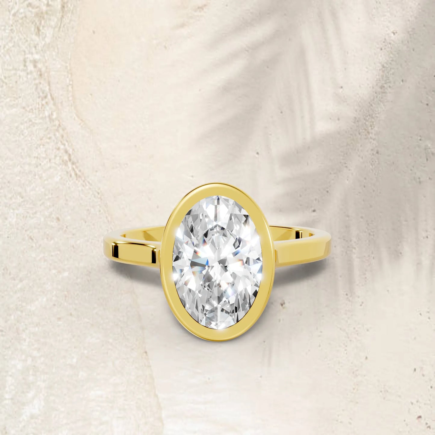 14K Gold Oval Cut Diamond Bezel Engagement Ring