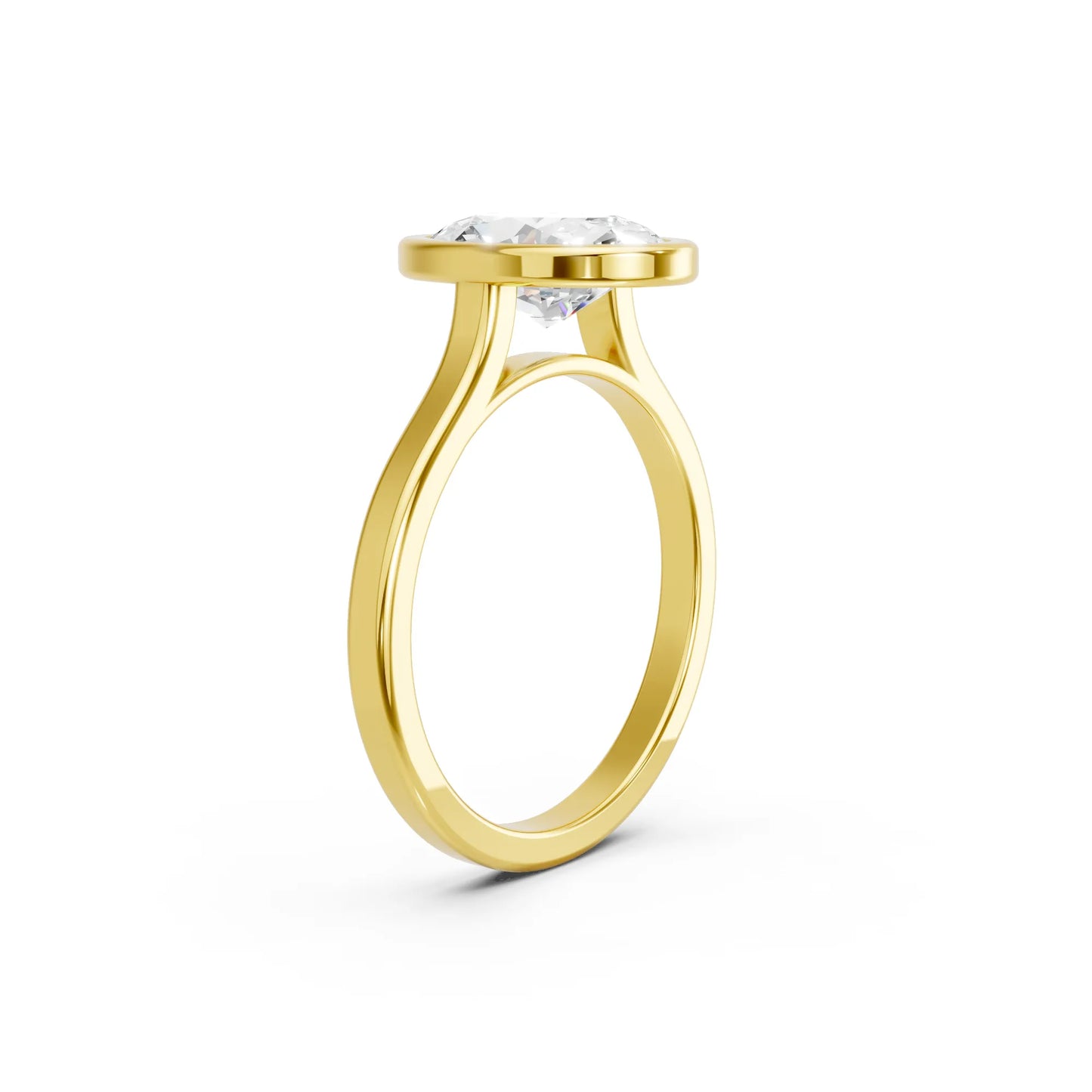 14K Gold Oval Cut Diamond Bezel Engagement Ring