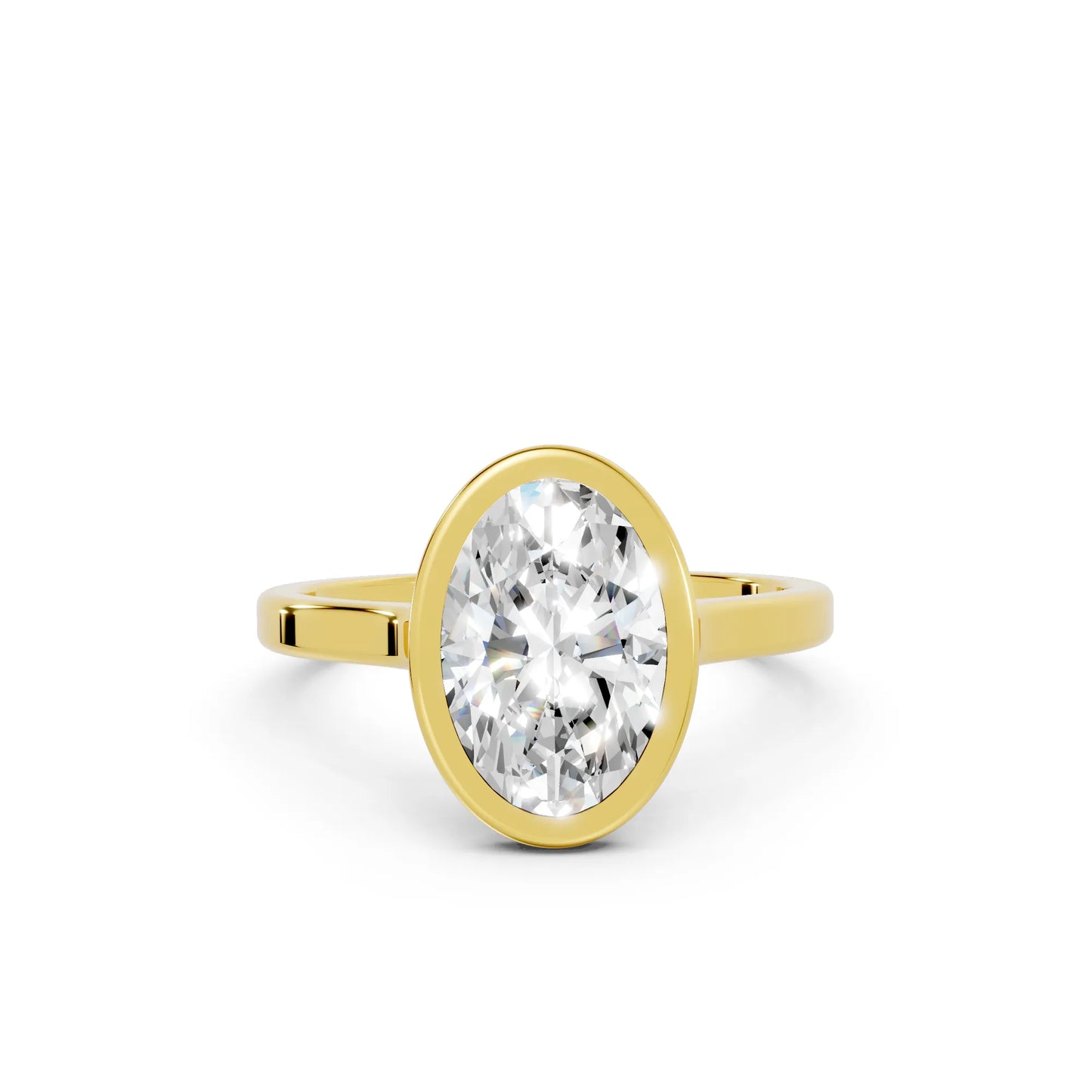 14K Gold Oval Cut Diamond Bezel Engagement Ring